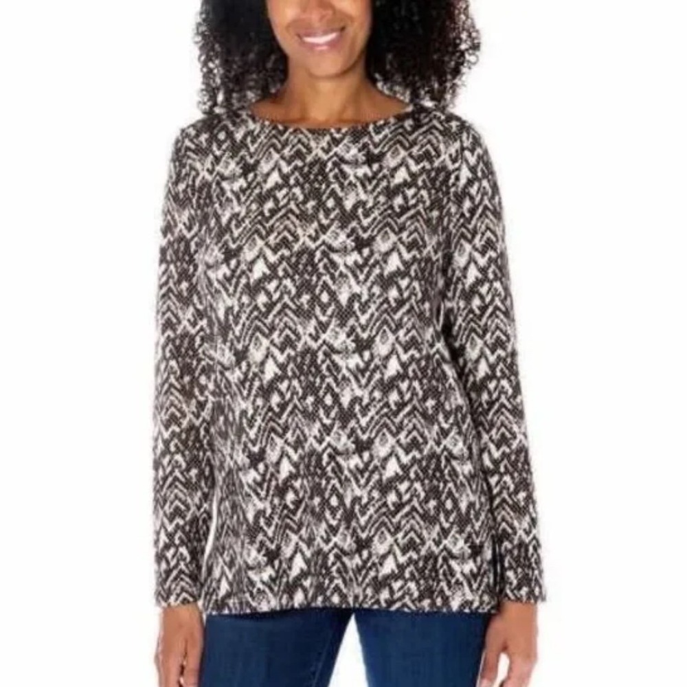 MARIO SERRANI Italy Black White Geometric Print Long Sleeve Top Women S/CH